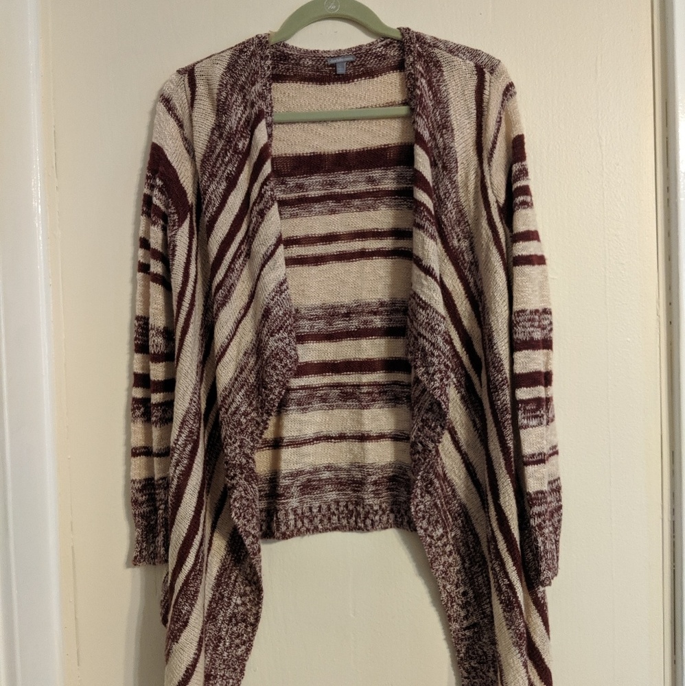 Maroon and cream open front sweater